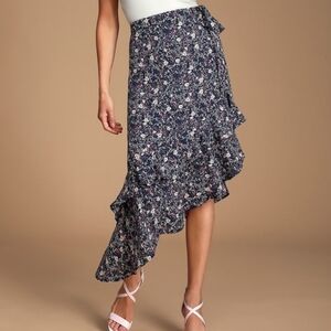 Floral Asymmetrical Ruffle Skirt